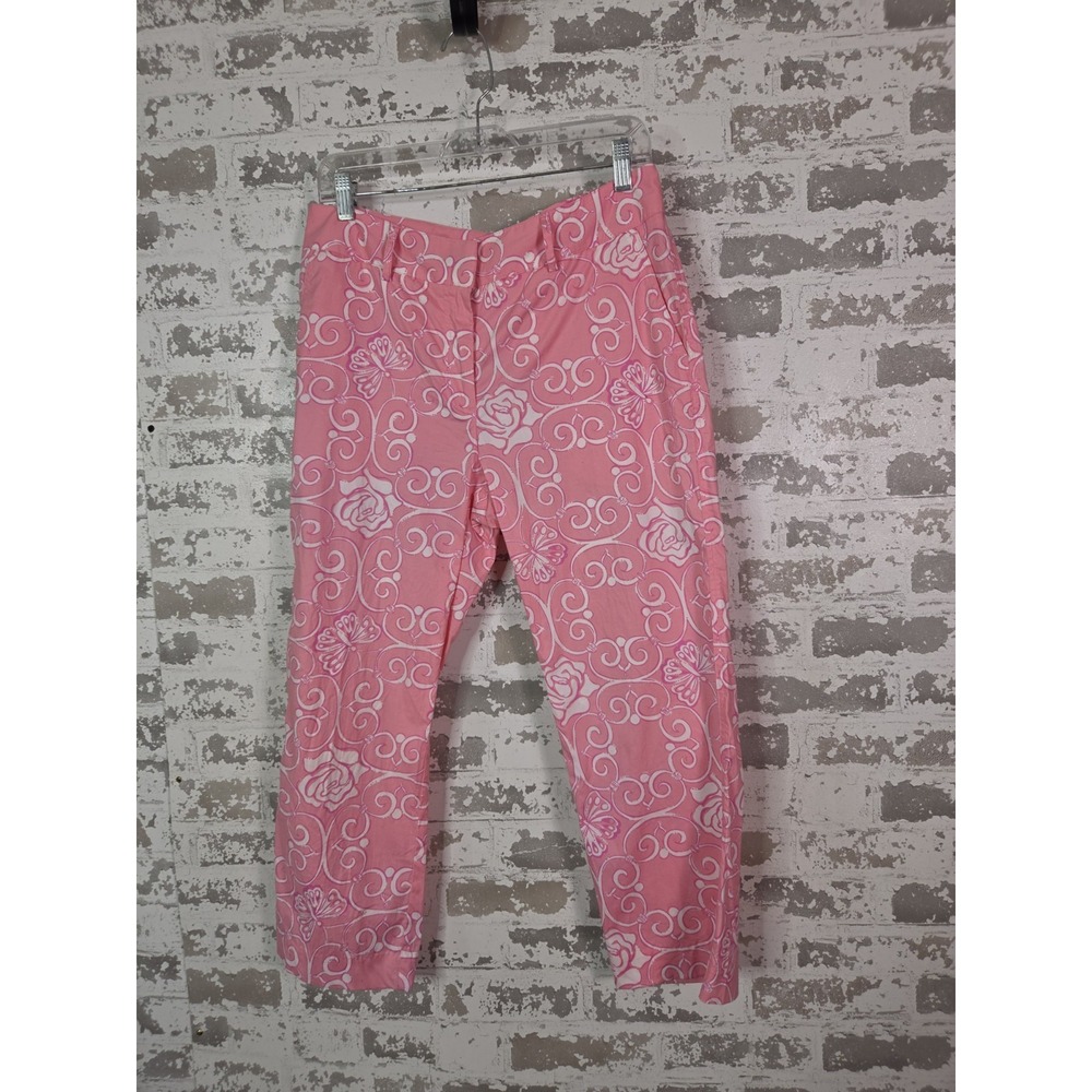 Lilliy Pulitzer Capri Pants Size 10 Pink Butterflies & Floral Beach Resortwear